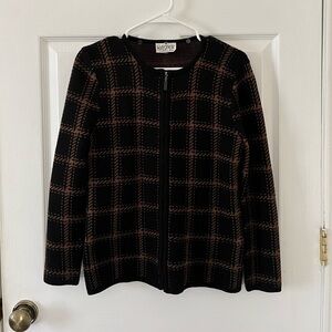 Kasper Black and Brown Checkered Zip Jacket